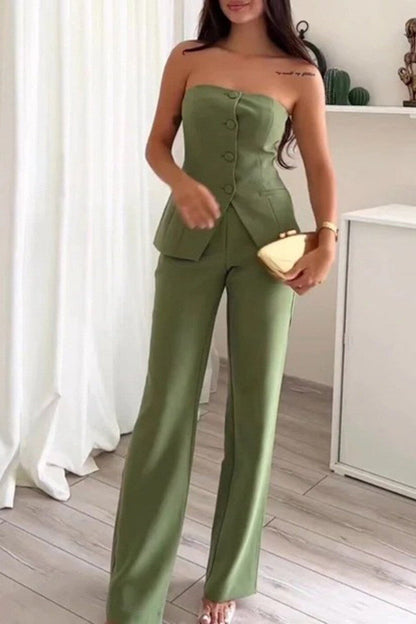 BRIA - Strapless Button-Down Jumpsuit