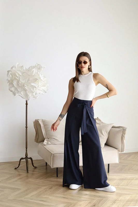 JANE - Wide-leg Pants in Cotton-Linen Blend