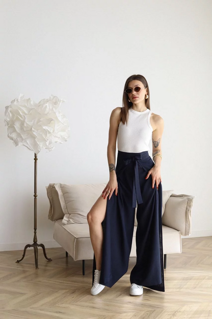 JANE - Wide-leg Pants in Cotton-Linen Blend