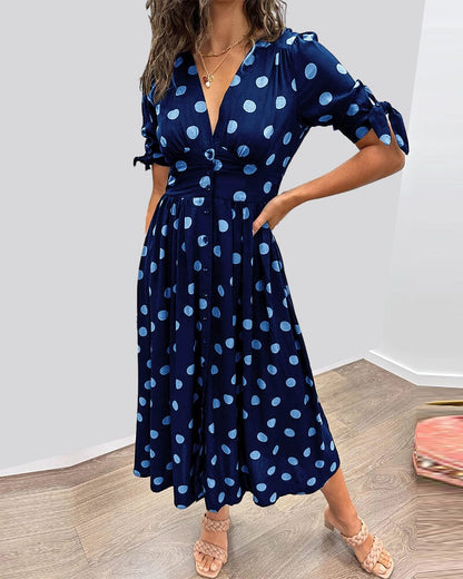 Melody™ - Polka Dots V-Neck Dress