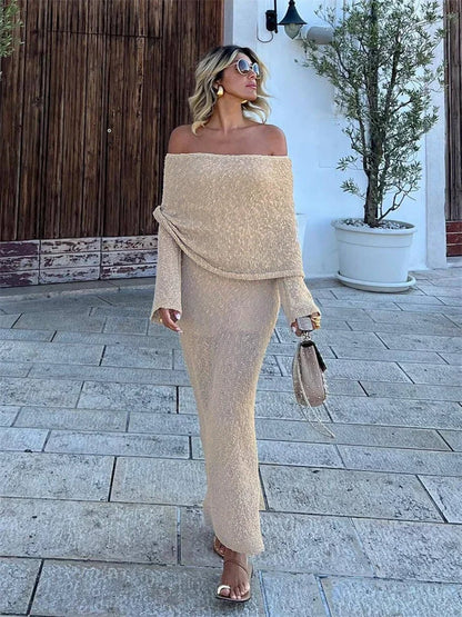 SARA - Off Shoulder Knit Maxi Dress