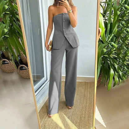 BRIA - Strapless Button-Down Jumpsuit